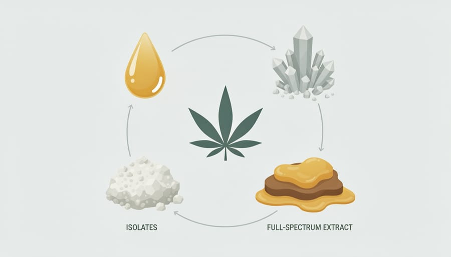Overhead view of three cannabis concentrate samples in small glass containers