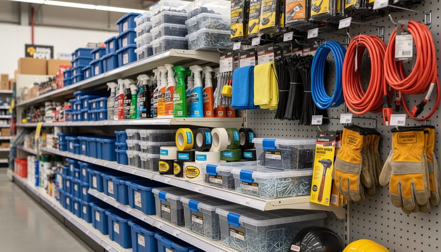 Vaping accessories including cleaning and storage supplies arranged on a counter