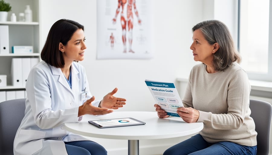 Customer and dispensary staff having a consultation behind a counter
